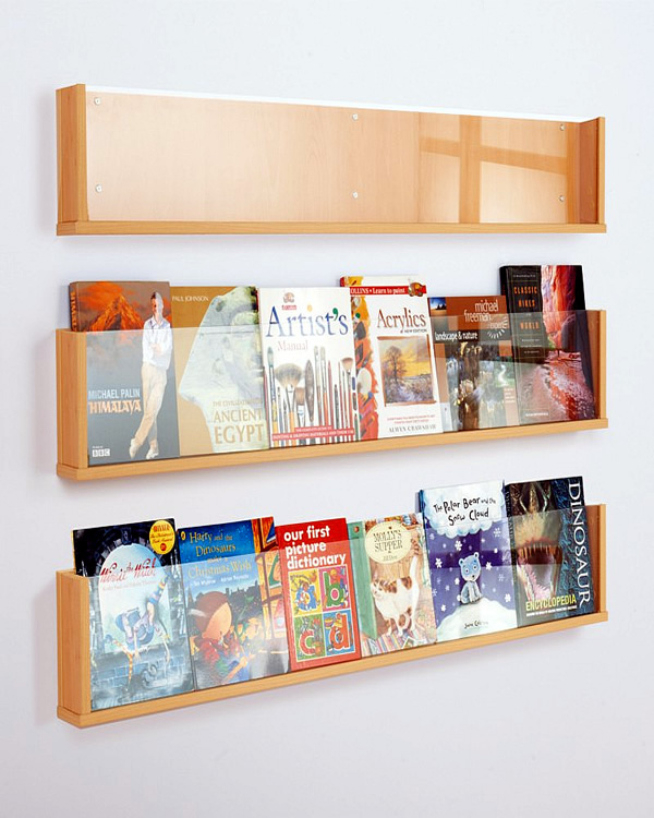 Wall Mounted Book & Magazine Shelf White Light Display